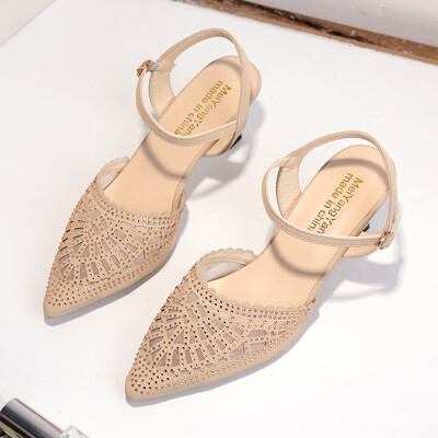 

Screen bald sandals slim heels summer button shoes pointed fairy wind high heels