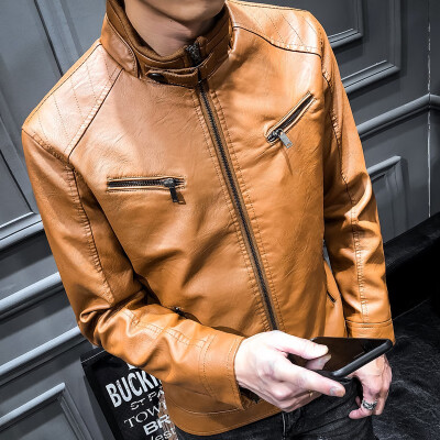 

KSENV leather jacket mens self-cultivation handsome&handsome new top trend lapel motorcycle service 11248