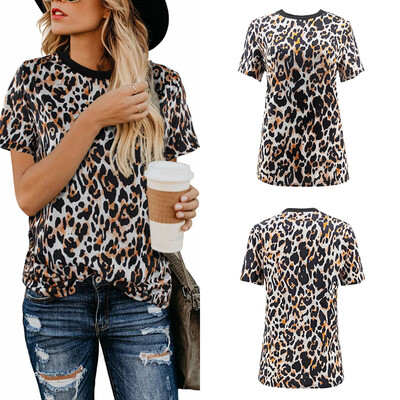 

Summer Womens Leopard Printed Top Short Sleeve Round Neck Ladies Casual T-Shirt
