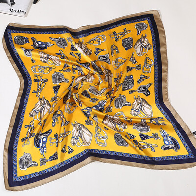 

New Korean version of the simple&simple color matching wild small silk scarves scarf simulation silk printing small square FJ068