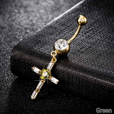 

Women Men Crystal Zircon Cross Pendant Navel Ring Belly Button Bar Ring Jewelry