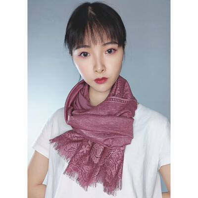 

Foreign trade Europe&the United States new lace openwork lace scarf monochrome two flower silk scarf autumn&winter Muslim Baotou bib