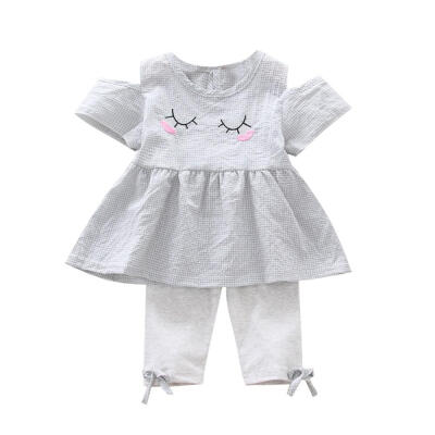 

Baby Girl Clothes Summer Baby Girls Casual Off-shoulder Short Sleeve Cartoon Print T-shirt TopsShorts Suits Costume Set