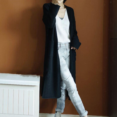 

Womens Knitted Long Maxi Cardigan Pocket Open Front Sweater Top Coat Outwear