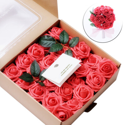 

Toponeto Artificial Flowers Coral Roses 50pcs Real Looking Fake Roses For DIY Wedding Bouquets Centerpieces