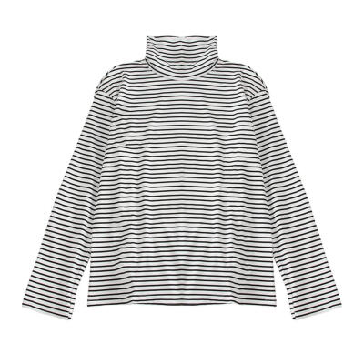 

Loose Solid Color Stripe Long Sleeve Women Basic T-shirt Daily Autumn Tops