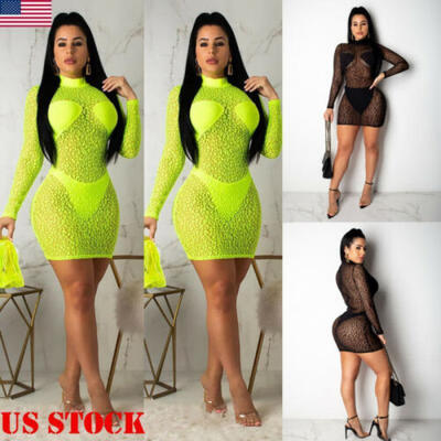 

Women Sexy Mesh Sheer Bikini Cover Up Swimwear Bathing Suit Beach Dress Clubwear
