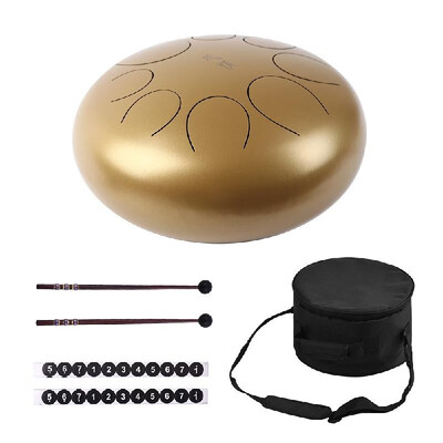 

12 Inch Steel Tongue Drum Handpan Drum Hand Drum 8 Tones Percussion Instrument with Drum Mallets Carry Bag Note Sticks for Meditat
