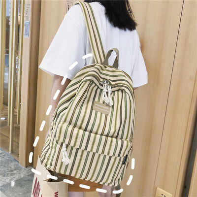 

Ins womens Korean high school high school students100-way old canvas check double-shoulder bag backpack