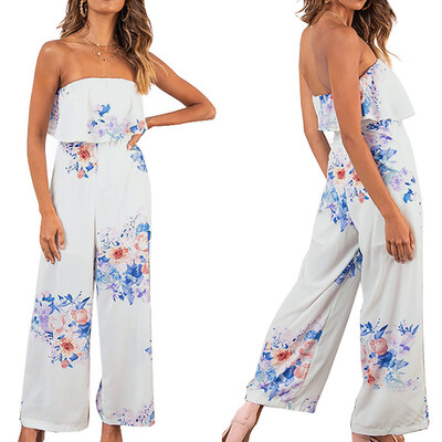 

Starmoon Womens Ttraight Breast-Wiped Lotus-Edged Printed Union Trousers