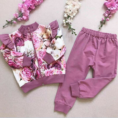 

Newborn Kid Baby Girl Flower print Clothes Top T Shirt Pants Tracksuit Outfit AU