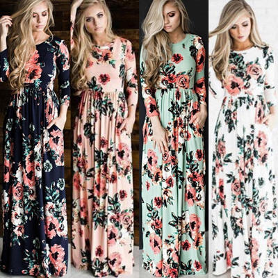 

US Stock Family Matching Dress Womens Floral Holiday Maxi Dress Beach Sundress