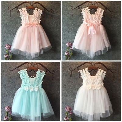 

Pageant Baby Girls Princess Lace Tulle Flower Fancy Gown Formal Party Dress Backless