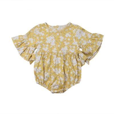 

Newborn Infant Baby Girls Floral Romper Flare Ruffle Sleeve Bodysuit Bowknot Summer Clothes Outfits