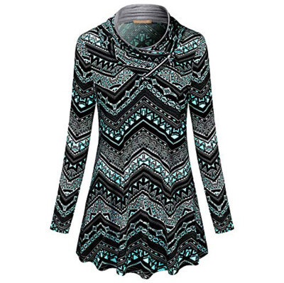 

Starmoon Womens Long Sleeve Casual Pullover Print Turtleneck Zipper Shirt Blouse Tops