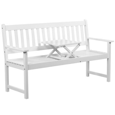 

Garden Bench with Pop-up Table 622 Solid Acacia Wood White