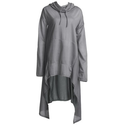 

Women Drawstring Pocket Irregular Loose Pullover Casual Hoodies Gray