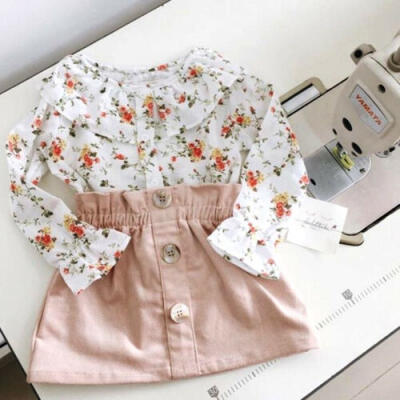 

US Toddler Kids Baby Girl Floral Long Sleeve Tops Dress Skirt Outfits Clothes