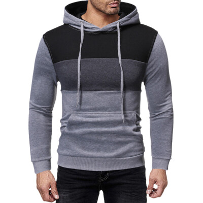 

Toponeto Men Autum Winter Long Sleeve Hooded Sweatshirt Patchwork Outwear Tops Blouse