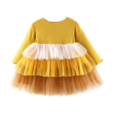 

New Autumn Baby Girl Dress 0-3T Cute Princess Style Solid Long-sleeved Girls Dress Fashion Sweet Round Neck Tiered Tutu Dress