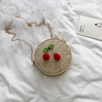 

2019 new summer wild Messenger bag female cute cherry woven bag fashion temperament shoulder chain small round bag