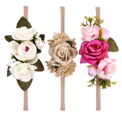 

3 PCS Baby Girls Floral Headbands Photography Props Elastic Flowers Crown Hair Bow Hair Accessories for Newborn Infant Toddlers Ki