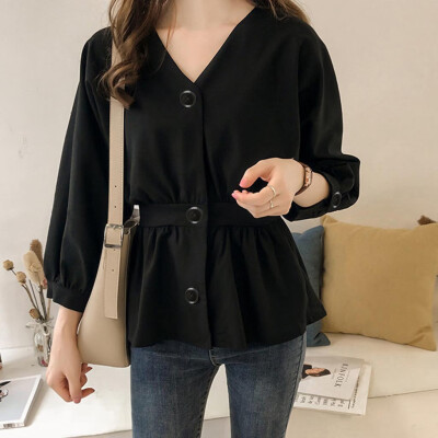 

Starmoon Fashion Womens Waist Collection Long Sleeve V-Neck Blouse