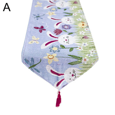 

Nordic Lovely Easter Rabbit Eggs Printed Tablecloth Table Runner Kitchen Decor