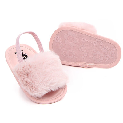 

Baby Infant Girls Soft Sole Shoes Plush Slide Sandal First Walkers Anti-slip Walking Shoes