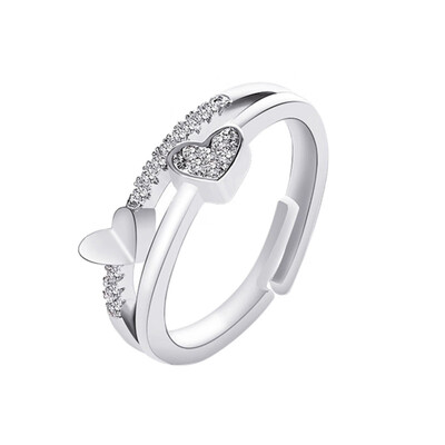 

Women Heart Shaped Adjustable Crystal Ring Female Temperament Silver Color Gold Wedding Band Bride Jewelry Gifts