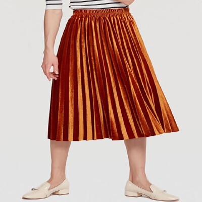 

Stretch Waist Solid Pleated Velvet Long Skirt