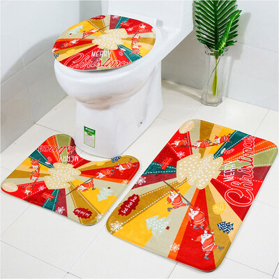 

Siaonvr Christmas Print Toilet Bathroom Mat Three-Piece Floor Mat Carpet Set