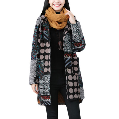 

Toponeto Women Winter Hooded Long Sleeve Vintage Fleece Thicken Button Coats Outwear