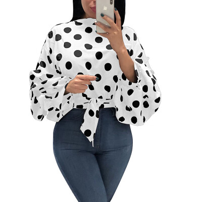 

Women Polka Dot Elegant Blouses Office Ladies Long Sleeve O-Neck Wave Point Blouse Autumn Ladies Shirts