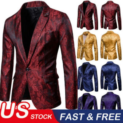 

Luxury Mens Jacquard Suit Coat Casual Slim Formal One Button Blazer Jacket Tops