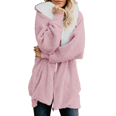 

Roseonmyhand Womens Solid Oversized Zip Down Hooded Fluffy Coat Cardigans Outwear with Pocket