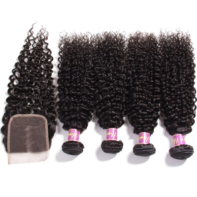 

UNice indian Hair 4 Bundles with Closure indian Curly Virgin Human Hair