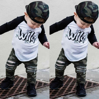 

Toddler Kids Baby Boys Girls Outfits Clothes T-shirt TopsDenim Pants 2PCS Set