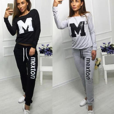 

2PCS Womens New Tracksuit Hoodies Sweatshirt Casual Jogging Sportwear Pants Set