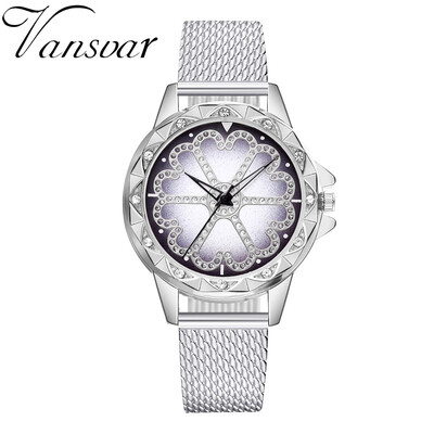 

RM vansvar Womens Casual Quartz Plastic Leather Band Lucky Flower Rhinestone Watch