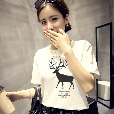 

Loose T Shirt Women O-Neck Short Sleeve Summer Sika Deer Print t Shirt Casual Female Tee Ladies Tops Fashion t shirt -2XL