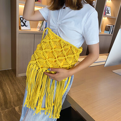 

Tailored Womens Bag Fringe Shoulder Bag Woven Crossbody Bag Solid Color Fashion