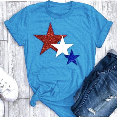 

Starmoon Women Summer Five Pointed Star Printing Shirt Short Sleeve Casual Tops Blouse