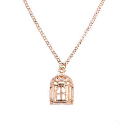 

Fashion Jewelry New Gold-color Family House Cage Clavicle Bones Pendant Short Chocker Necklace For Women