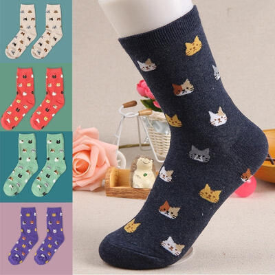 

5 Colors 1 Pair Fashion Women Lovely Cute Cat Socks Animal Cartoon Cotton Socks