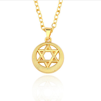 

Fashion Golden Hollow Six Star David Star Pendant Necklace Personality Sparkle Geometric Pendant