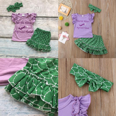 

Fashion Girls Two Piece Clothes Set Sleeveless Shirt TopsRuffle Shorts With Headband