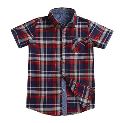 

Kids Boys Short Sleeve Plaid Shirt Turn Down Collar Children Casual Tops