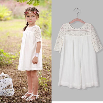 

Baby Girls Princess White Lace Party Dress Short Sleeve Gown Formal Dresses 2-9Y