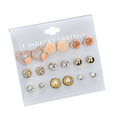 

Floral Pearl Rhinestone Decor Women Girl Earrings Set Ear Studs Plated Metal Earrings Jewerly Set